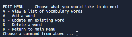 The edit menu