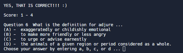 Scores and result is recorded and given after each response