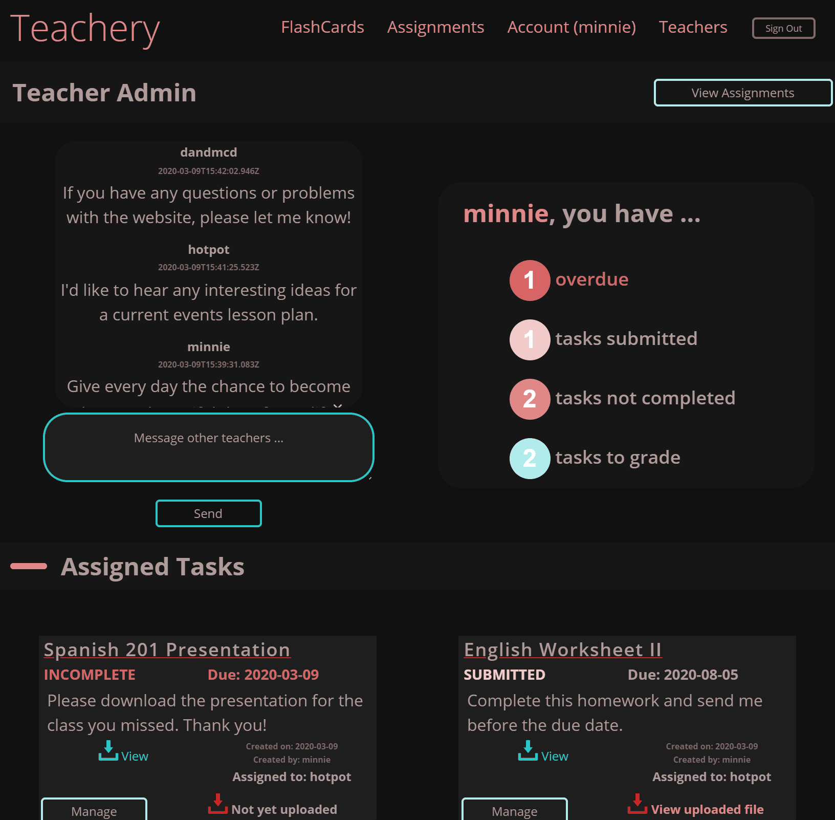 Dark Theme Teacher Dashboard