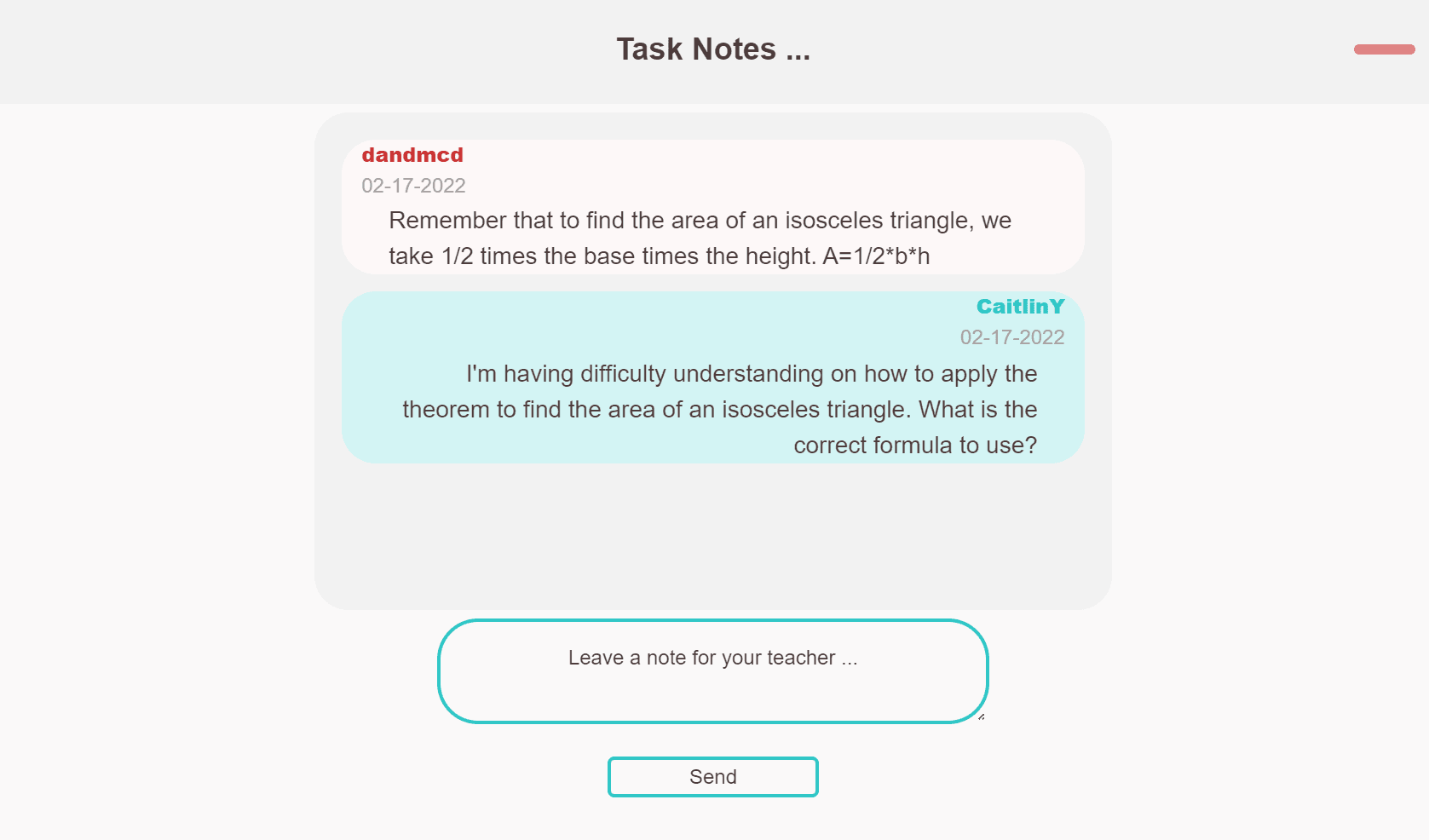 Example of the new notes modal